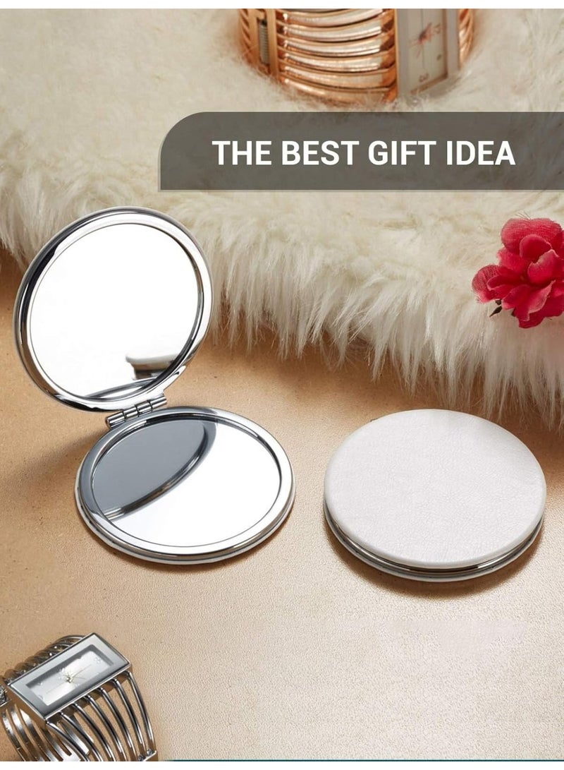 2PCS Compact Double-Sided Lightweight Pocket Mirror,Double-Sided Makeup Small Mirror for Purse with 1X/3X Magnification PU Leather (White, 3.1") - Image 5
